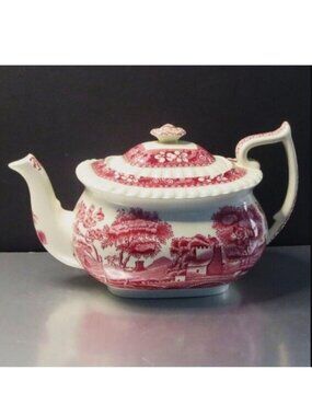 Antique Copeland Spode Towers Pink Transferware Teapot Victorian England